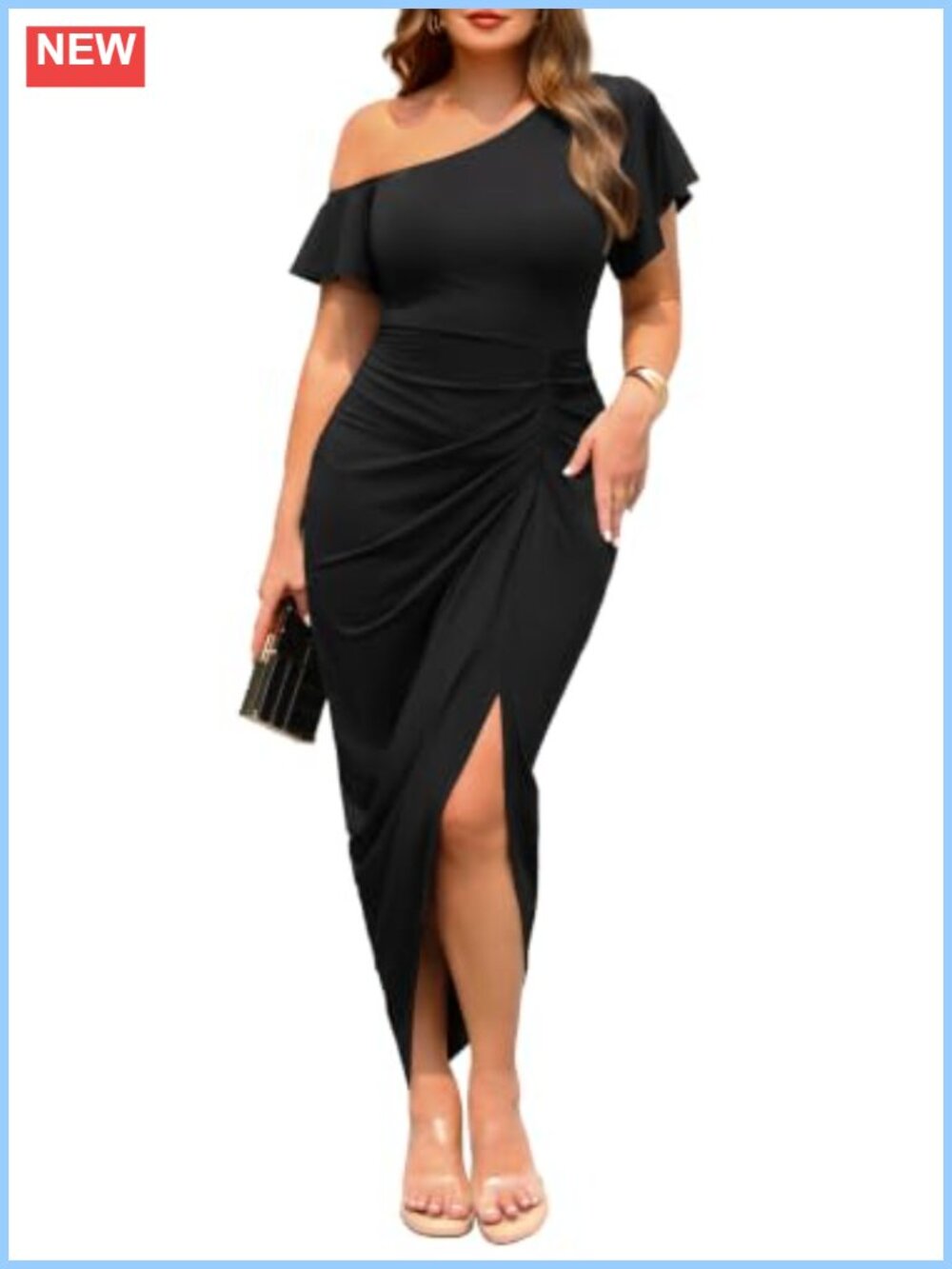 Plus Size One Shoulder Ruched Bodycon Long Dress Formal Cocktail
